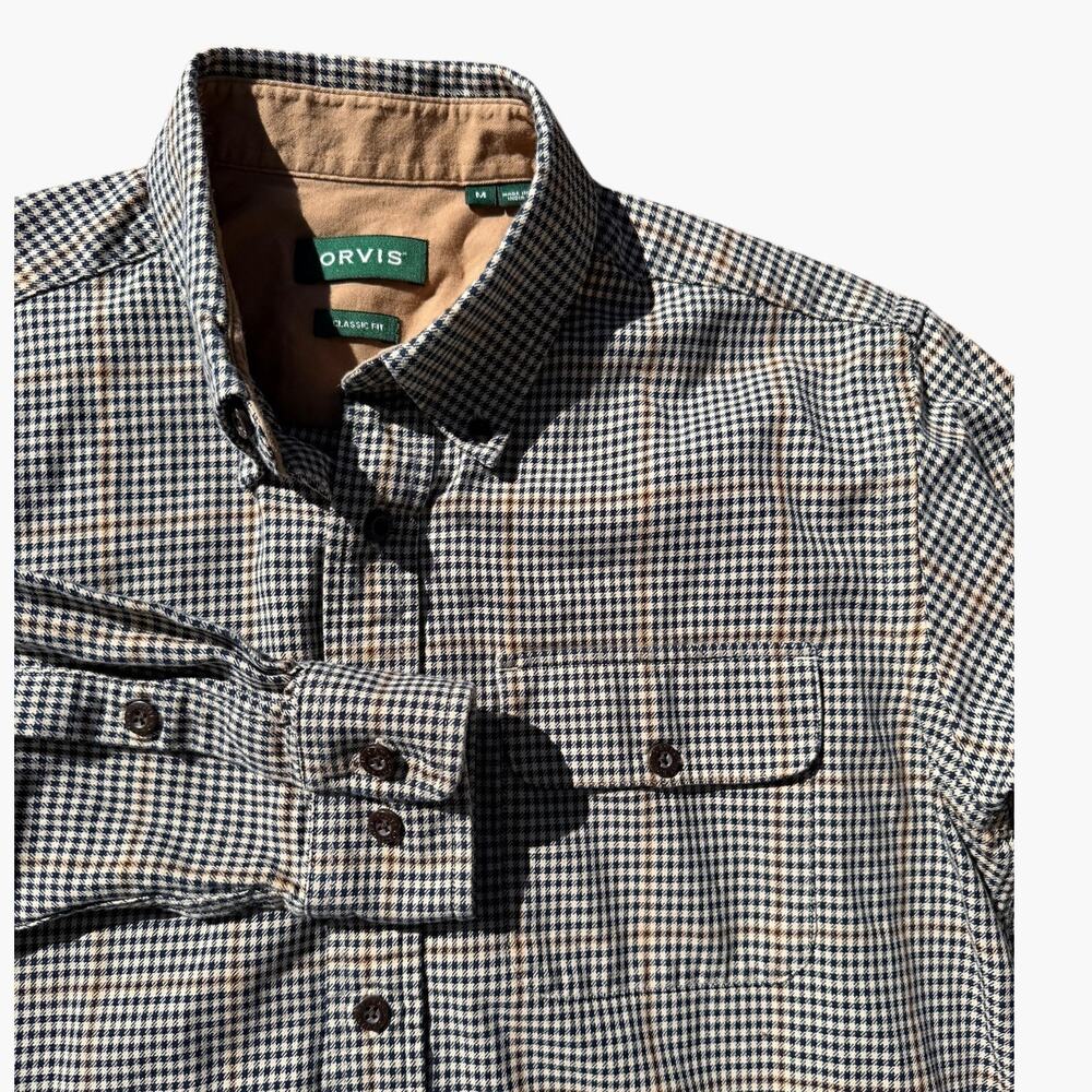 Orvis Men's M Classic Fit Houndstooth Gun Club Plaid Flannel Button‎ Up Shirt
